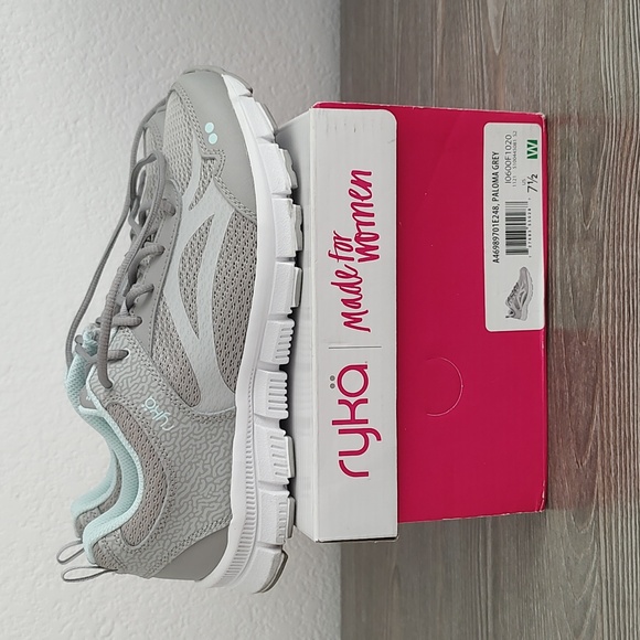Ryka Shoes - New Ryka HARLEE Athletic Trainer Gym Shoes Paloma Grey Aqua  Blue 7.5W 7.5 Wide